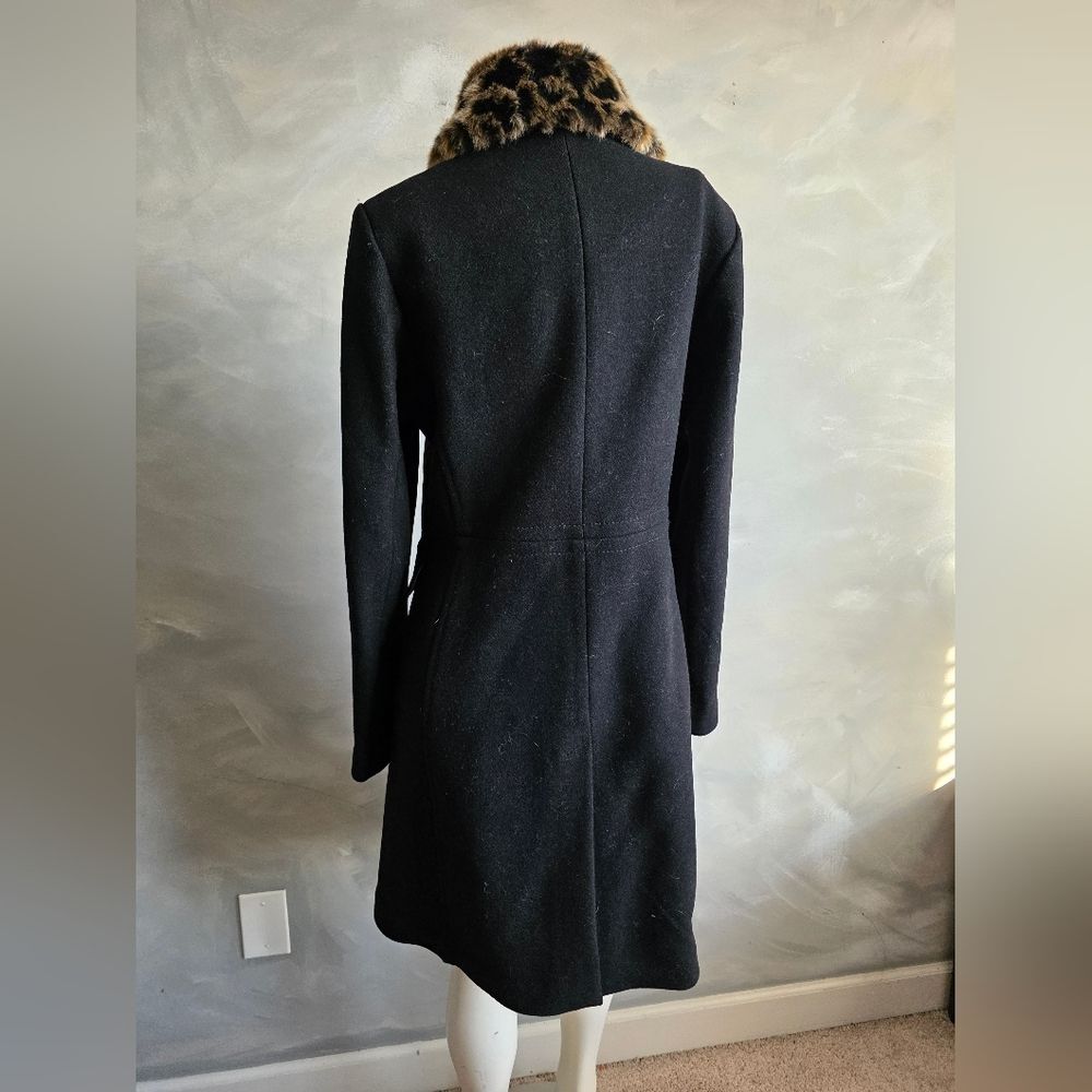 Kate Spade New York Leopard Collar Wool Trench Coat, Black, Women's S - Picture 8 of 16